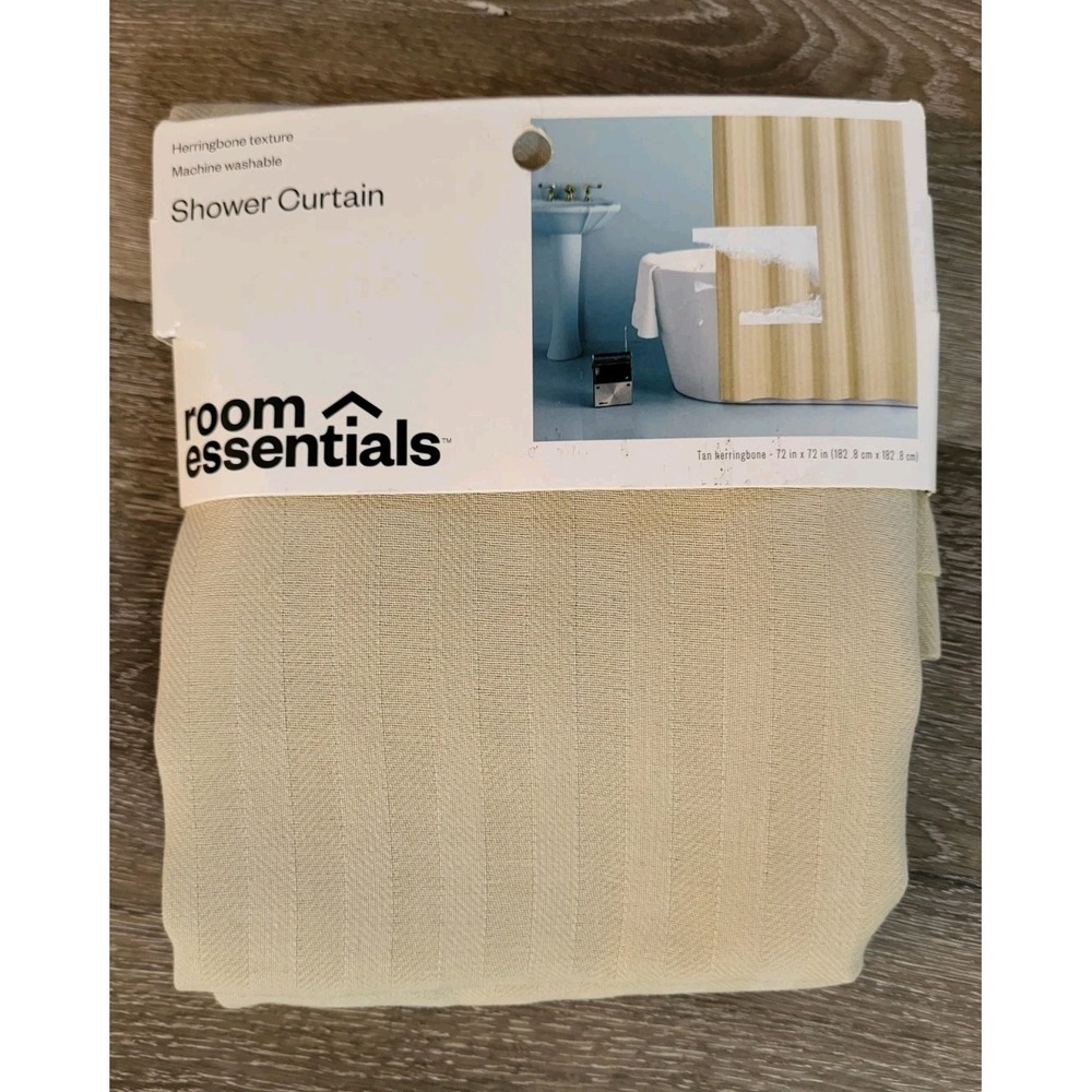 New Room Essentials Tan Herringbone Fabric Shower Curtain 72x72